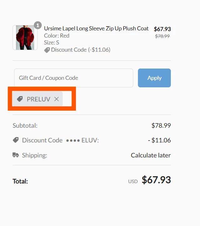 Ursime verified Coupon code PRELUV
